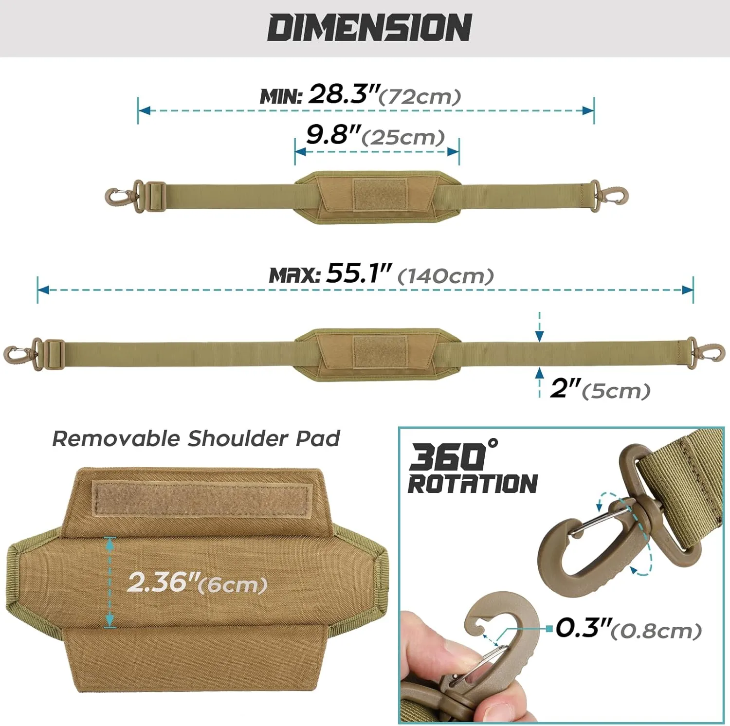 WYNEX Shoulder Strap Pad for Tactical Pouch, Universal Bag Strap with Detachable Thick Pad Single Shoulder Strap Replacement