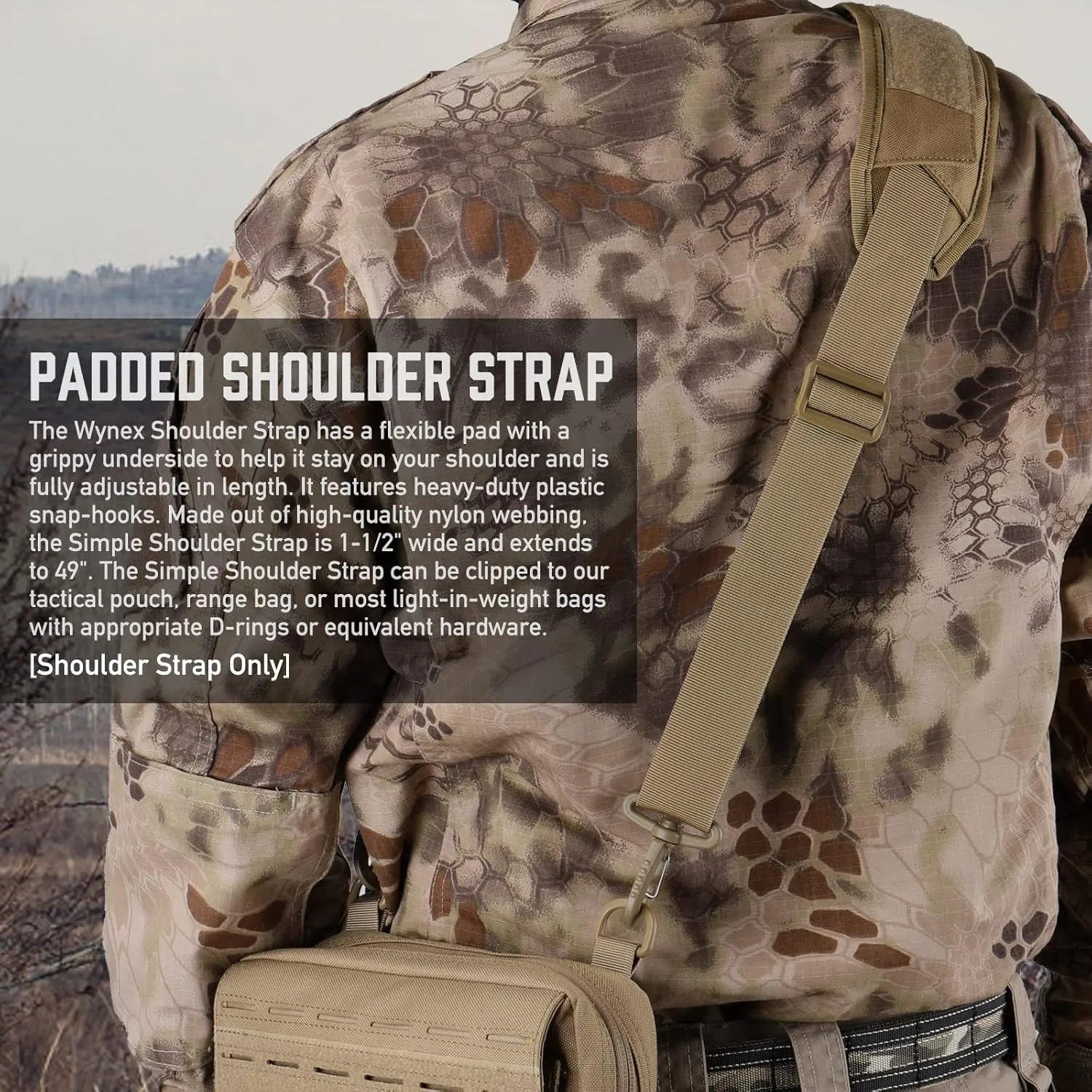 WYNEX Shoulder Strap Pad for Tactical Pouch, Universal Bag Strap with Detachable Thick Pad Single Shoulder Strap Replacement