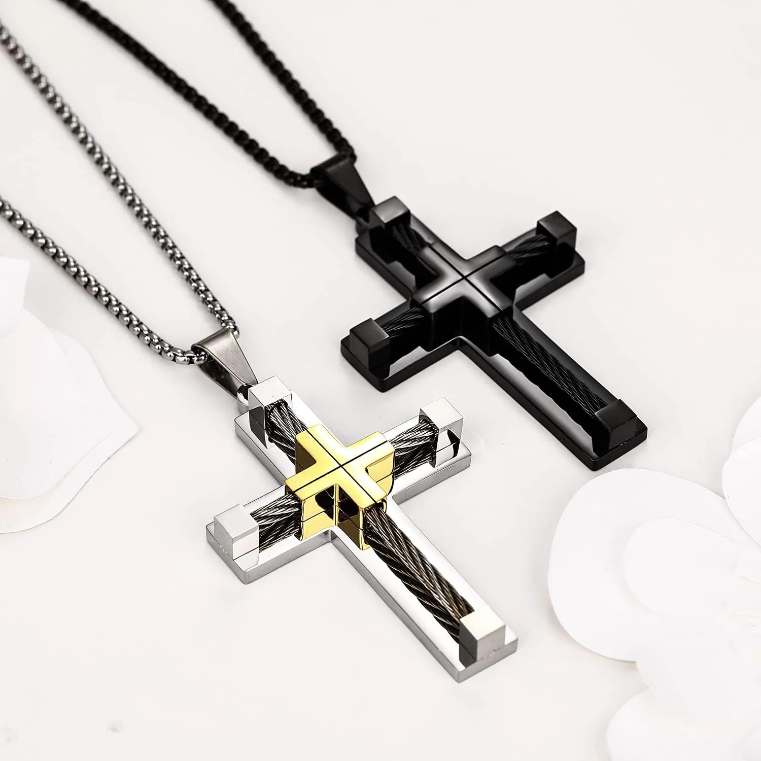 Yonhon Men's Cross Necklace 316L Stainless Steel Large Jesus Christ Pendant