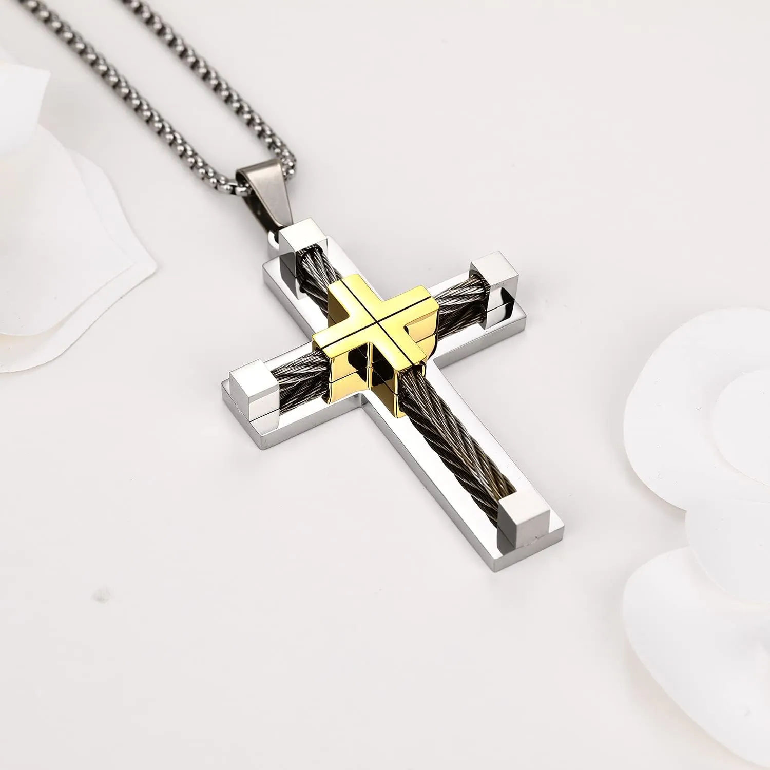 Yonhon Men's Cross Necklace 316L Stainless Steel Large Jesus Christ Pendant