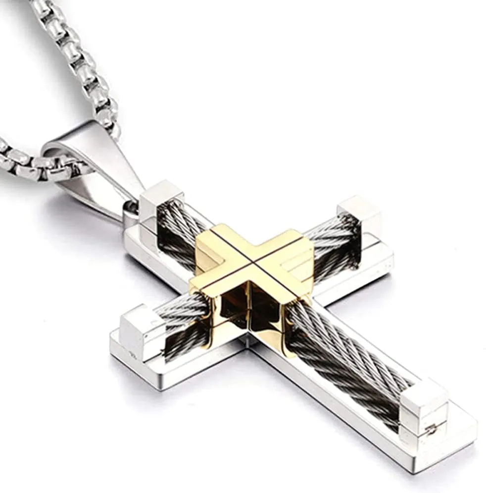 Yonhon Men's Cross Necklace 316L Stainless Steel Large Jesus Christ Pendant