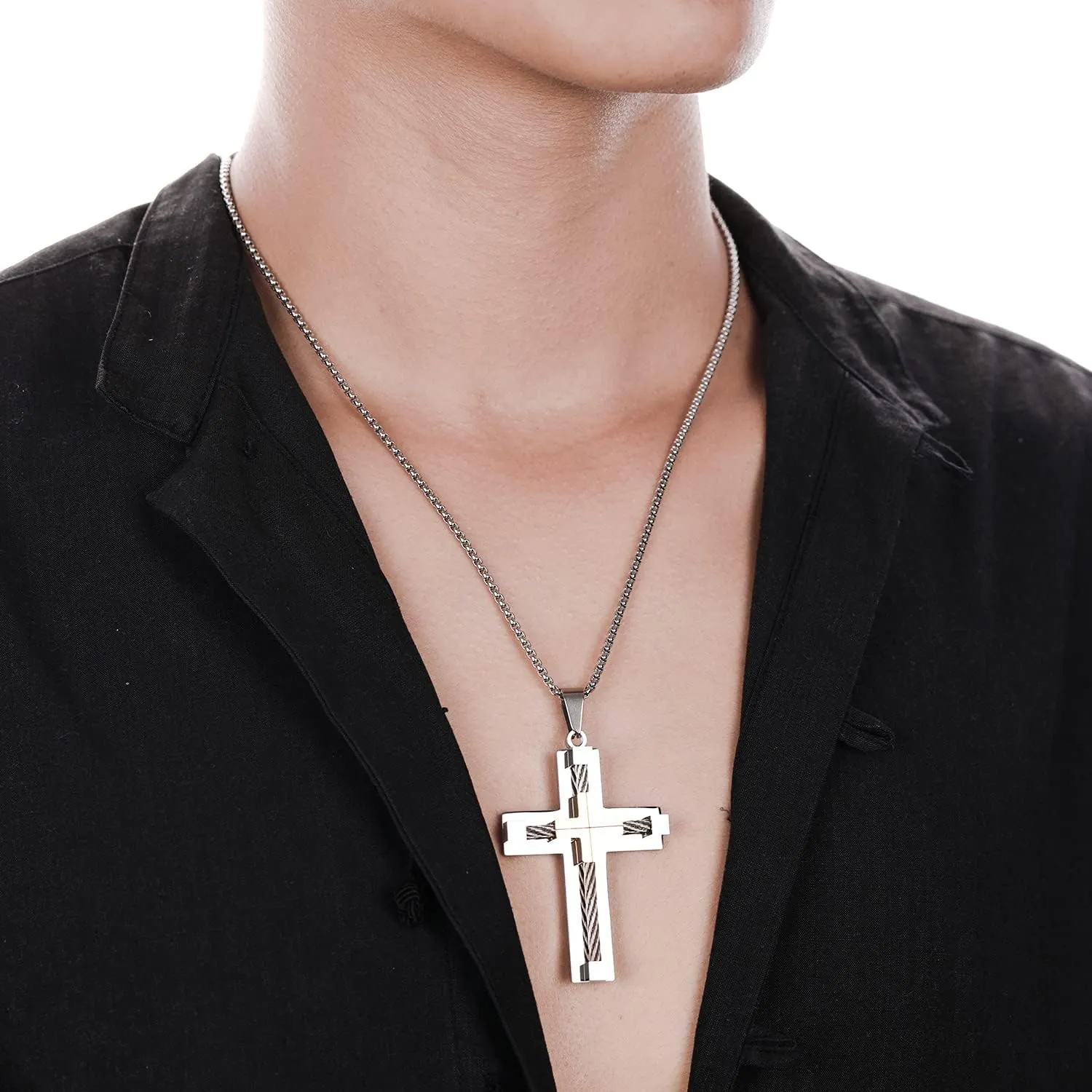 Yonhon Men's Cross Necklace 316L Stainless Steel Large Jesus Christ Pendant