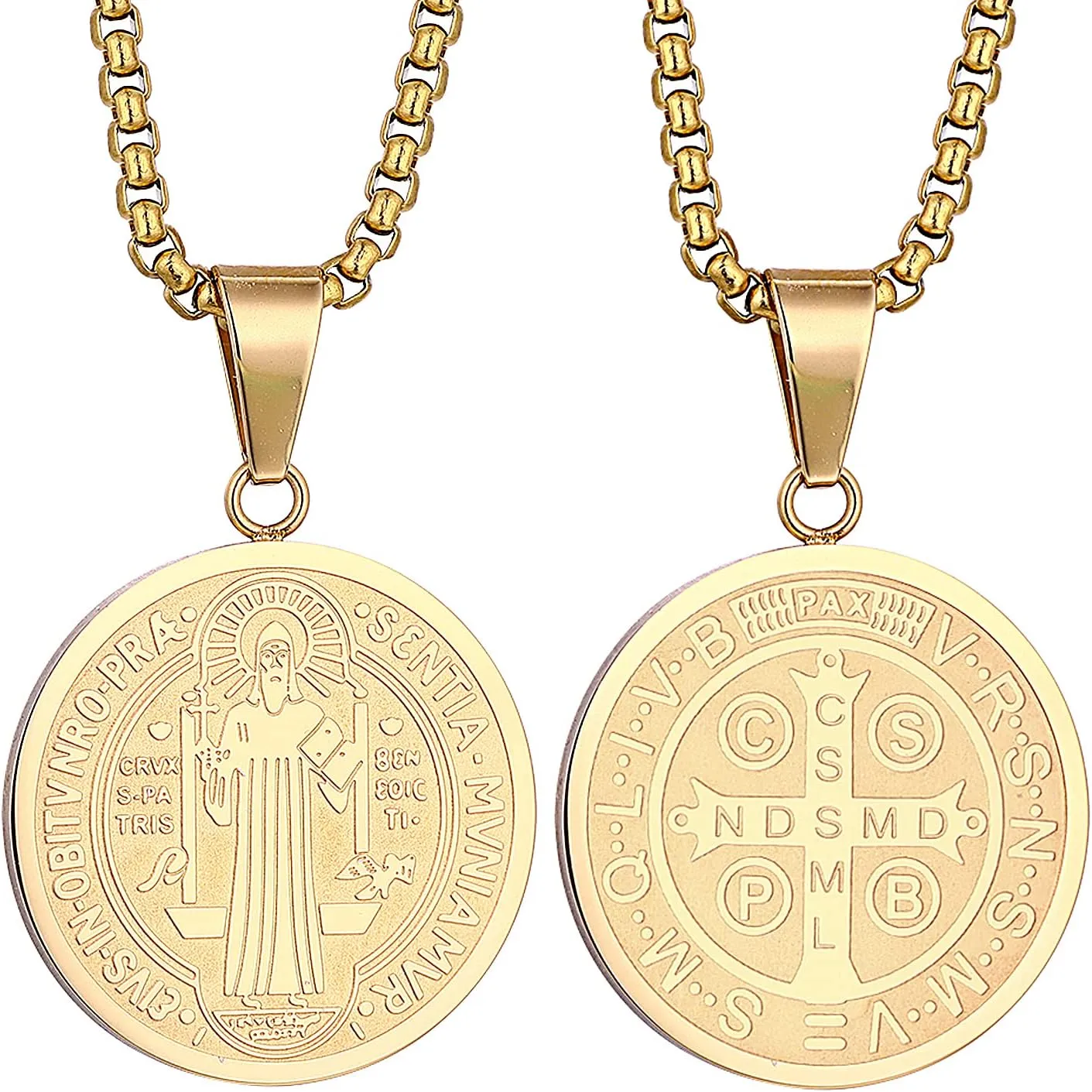 Yonhon St Benedict Medal Necklace Bracelet Stainless Steel Exorcism Catholic Gift for Men