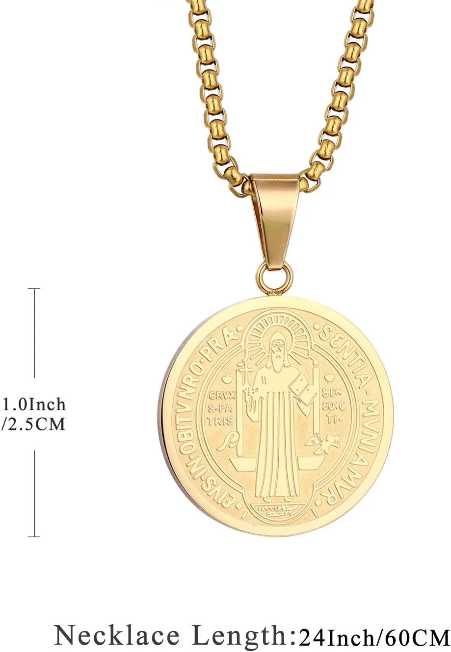 Yonhon St Benedict Medal Necklace Bracelet Stainless Steel Exorcism Catholic Gift for Men